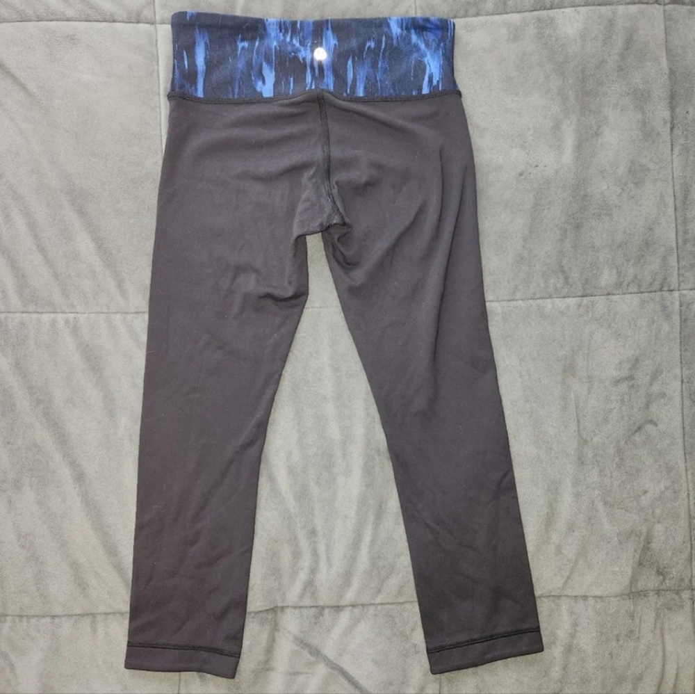 Lululemon Wunder Under Crop Leggings Black Blue Pattern Waistband Size 4